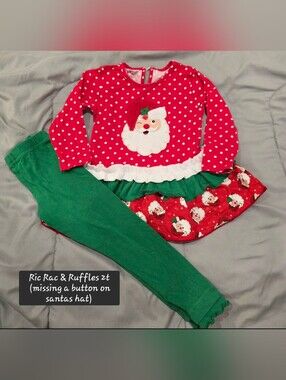 Ric Rac & Ruffles Girls' Red Santa Peplum Dress with Green Leggings